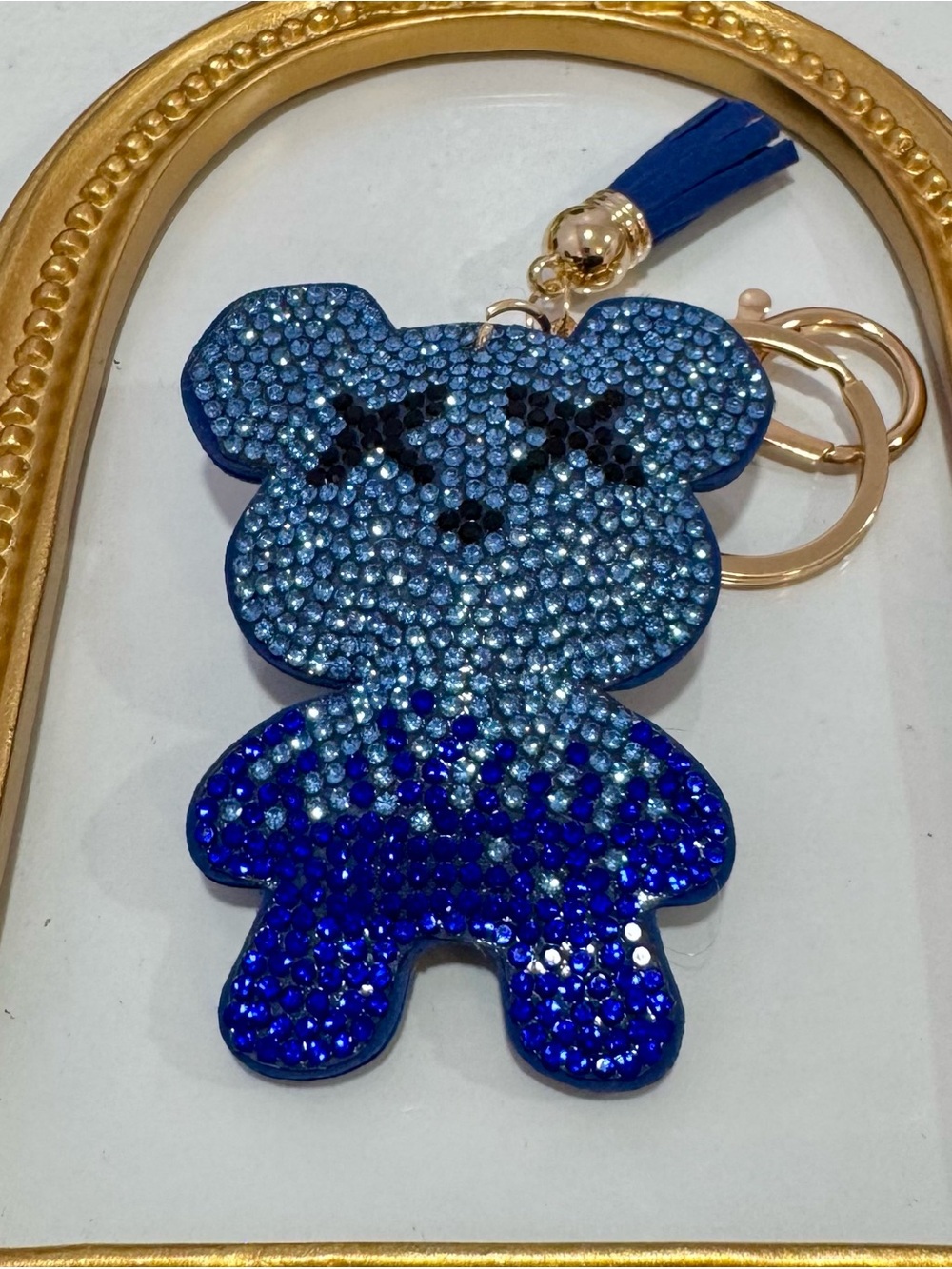 New Blue X Eyes Crystal Bear Keychain with Tassel